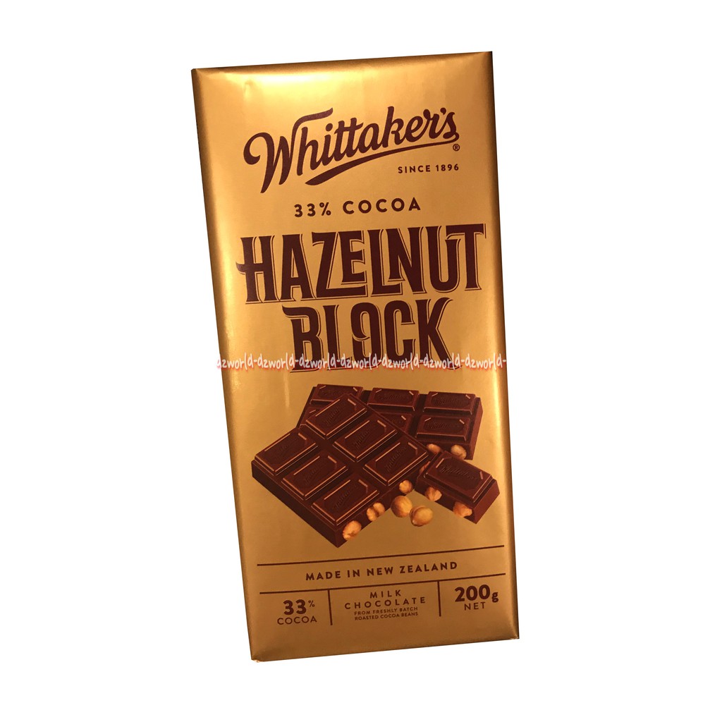 Whittaker's Hazelnut Block 200gr Cokelat Whittakers Witakers Coklat Kacang Hazel Nut Blok Chocolate Milk Chocolate Import New Zealand 200 Gram