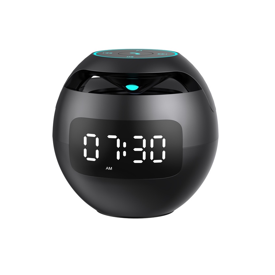 Speaker Bluetooth Alarm Clock Model Bulat & 7 Warna & 2000mA Wireless-G90S HITAM