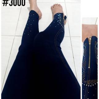  Celana  legging  jeans zipper  motex kaki tebal 3001 soft 