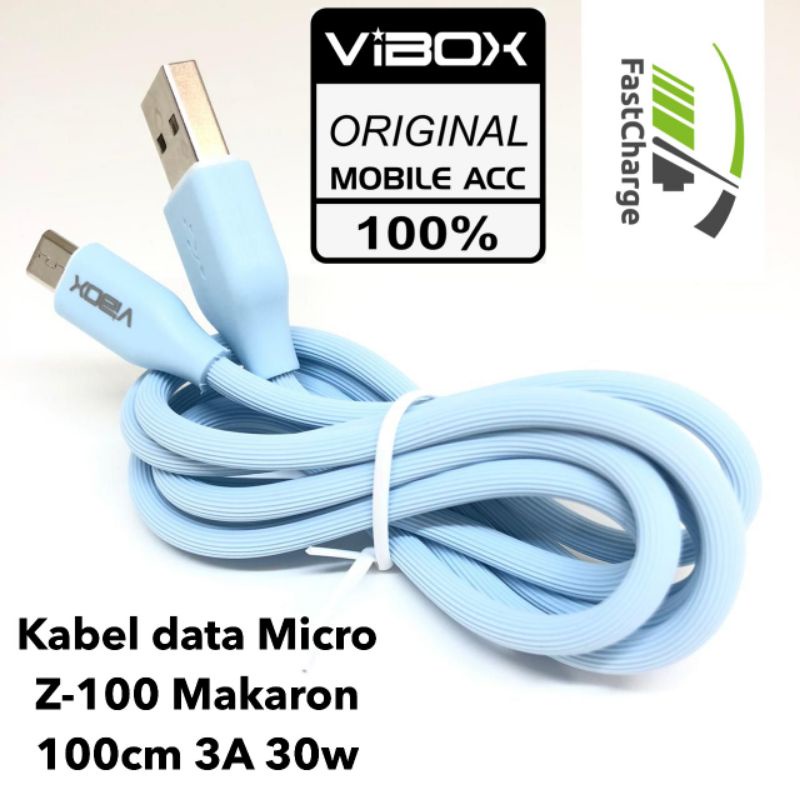 0Vibox Kabel data micro z100 macaron 100cm 3A 30w isi real full serabut tembaga material bahan terkuat original