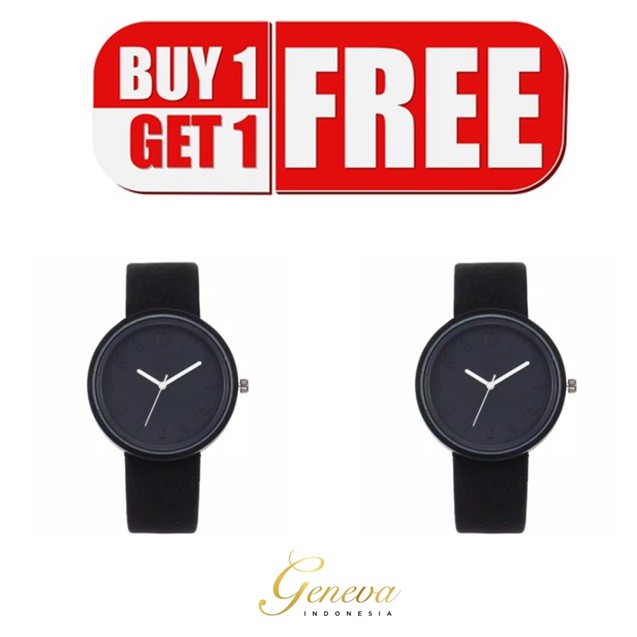 ✅COD Beli 1 GRATIS 1 - J-221 Jam Tangan Wanita Geneva Denim Hitam