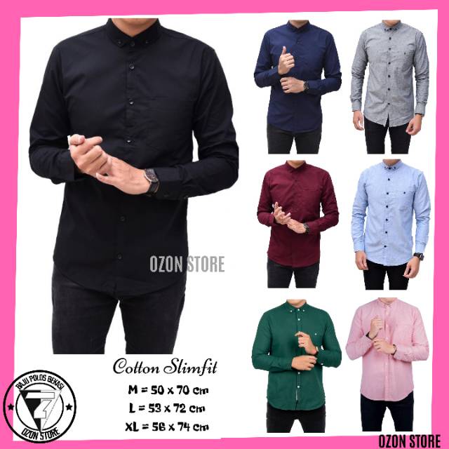 Kemeja Panjang Pria Polos Navy Cowok Casual Formal Keren Slimfit Biru Dongker