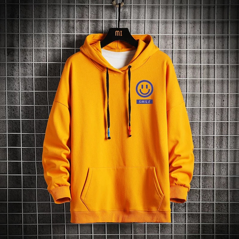 [COD] Smile Sweatshirt Harajuku Oversized Black Hoodie Men Sweatshirts-smile Kuning