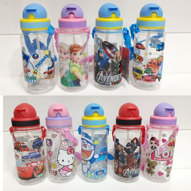 (COD/FREE ONGKIR)Botol minum anak pakai sedotan gambar karakter bagus asli original