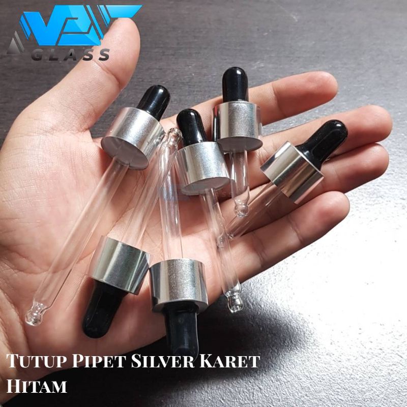 tutup botol kaca pipet silver hitam / tutup botol serum / tutup dropper pipet neck 18