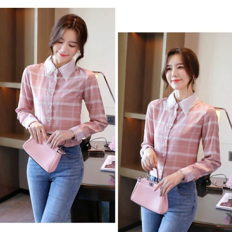 MDLV ~ 8351# Corlisse Plaid Shirt Kemeja Korea Motif Kotak Fashion import