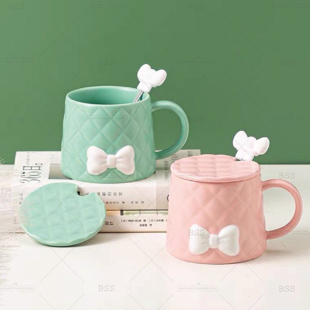 Cangkir Mug Keramik Motif Pita Gelas minum Lucu Warna Warni