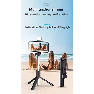 Tripod Tongsis Bluetooth Selfie Stick 3 in 1 With Fill Led Light - Remote Control