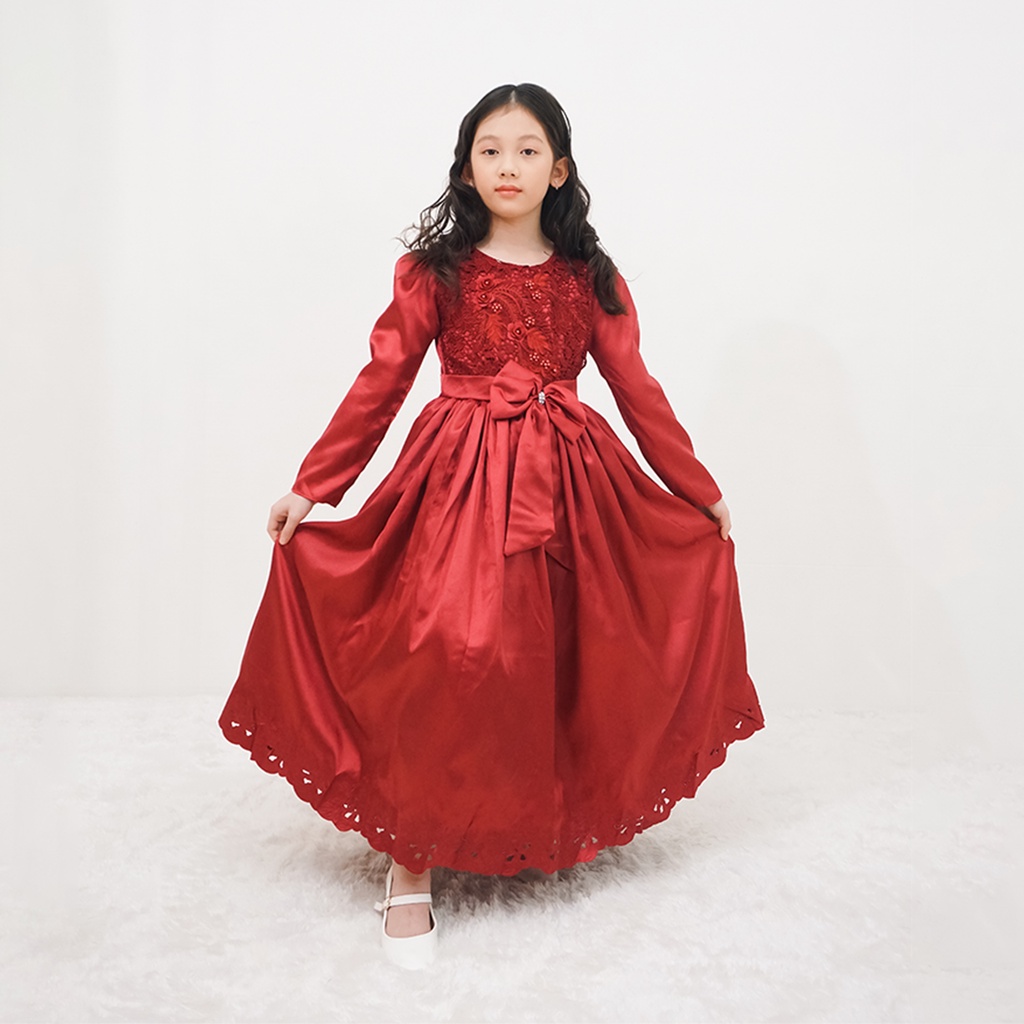 Baju Anak Perempuan Dress Anak Satin Pita Mutiara Brokat Premium 1668