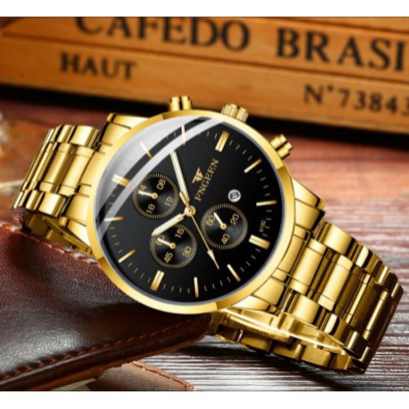 【Stok Siap】✅COD Jam Tangan Pria Anti Air ORI FNGEEN 5128 Luxury Bisnis Quartz Watch（Free BOX+Kartu）