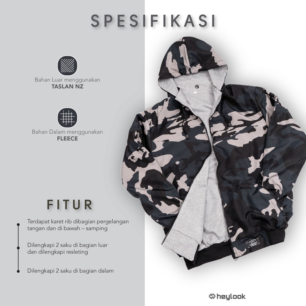 (BISA COD) JAKET PRIA JAKET MOTIF PRIA BOLAK BALIK JAKET PARASUT FLEECE HODIE PRIA HEYLOOK