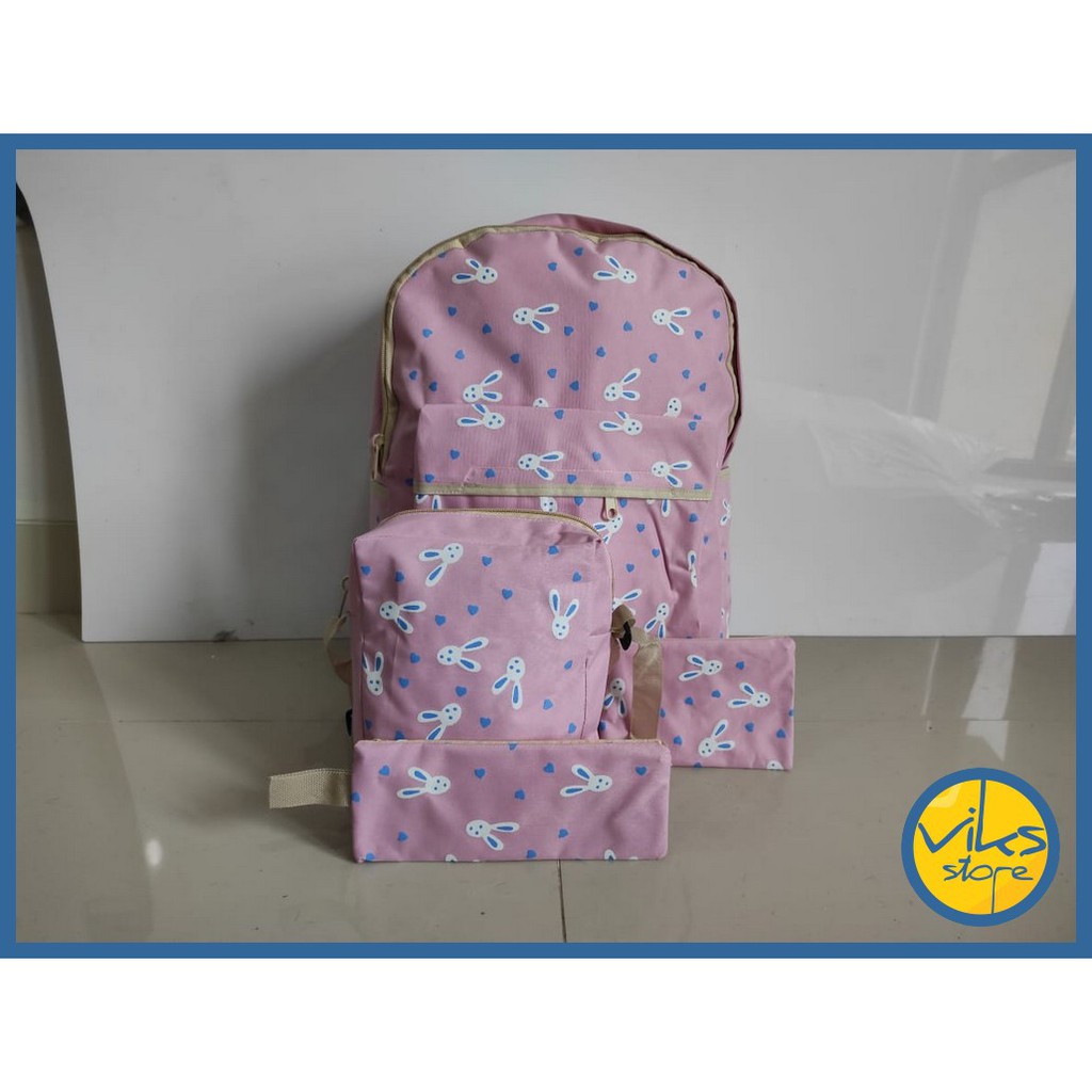 Tas Sekolah Anak Perempuan Cewek Tas Punggung | Tas Ransel | Backpack Premium 4In1 Pink Lucu Simple