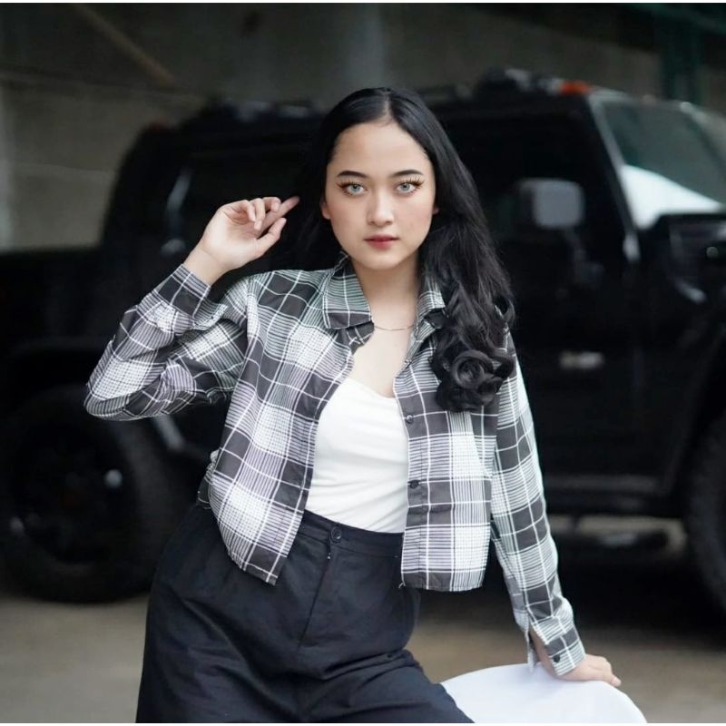 Emma top tartan / kemeja crop Tartan / kemeja kotak crop-I