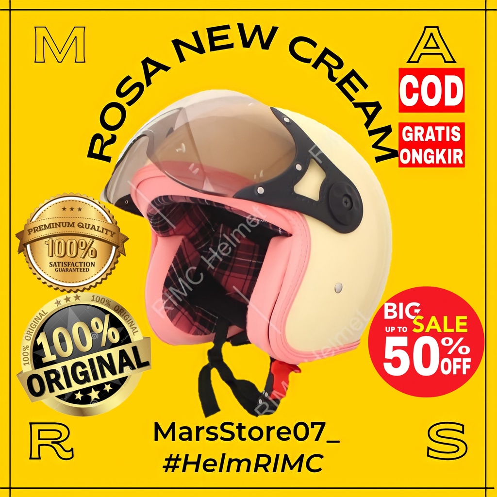 Helm Helem Helmet Custom Bogo Retro Vespa Classic Clasic Klasik Vintage Premium Polos Motif Cream Sn