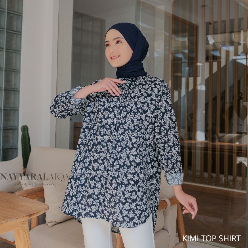 Kimi Top Shirt Kemeja Wanita Lengan Panjang Motif
