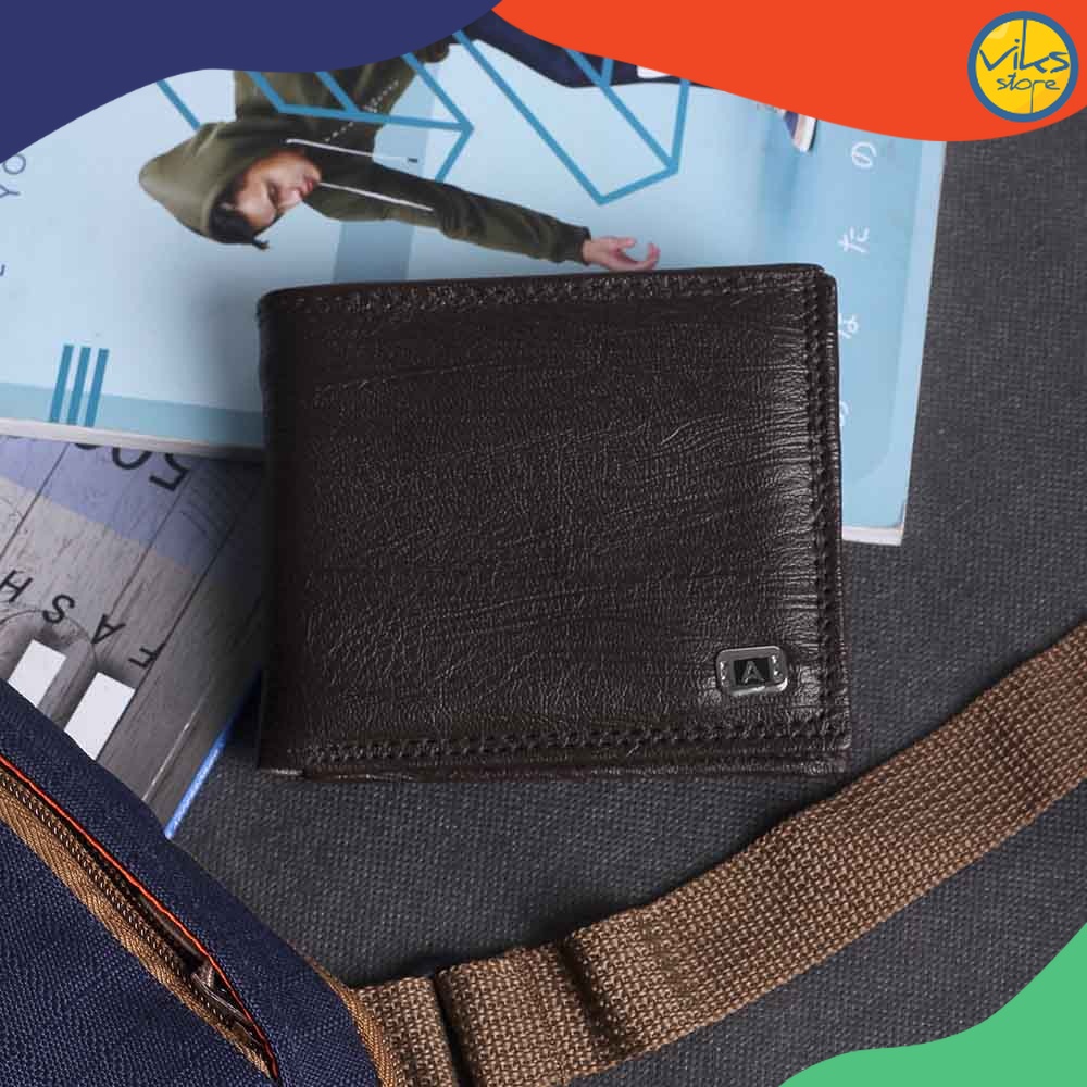 Dompet Cowok Pria Bahan Kulit Sintesis Wallet Polos Hitam Coklat