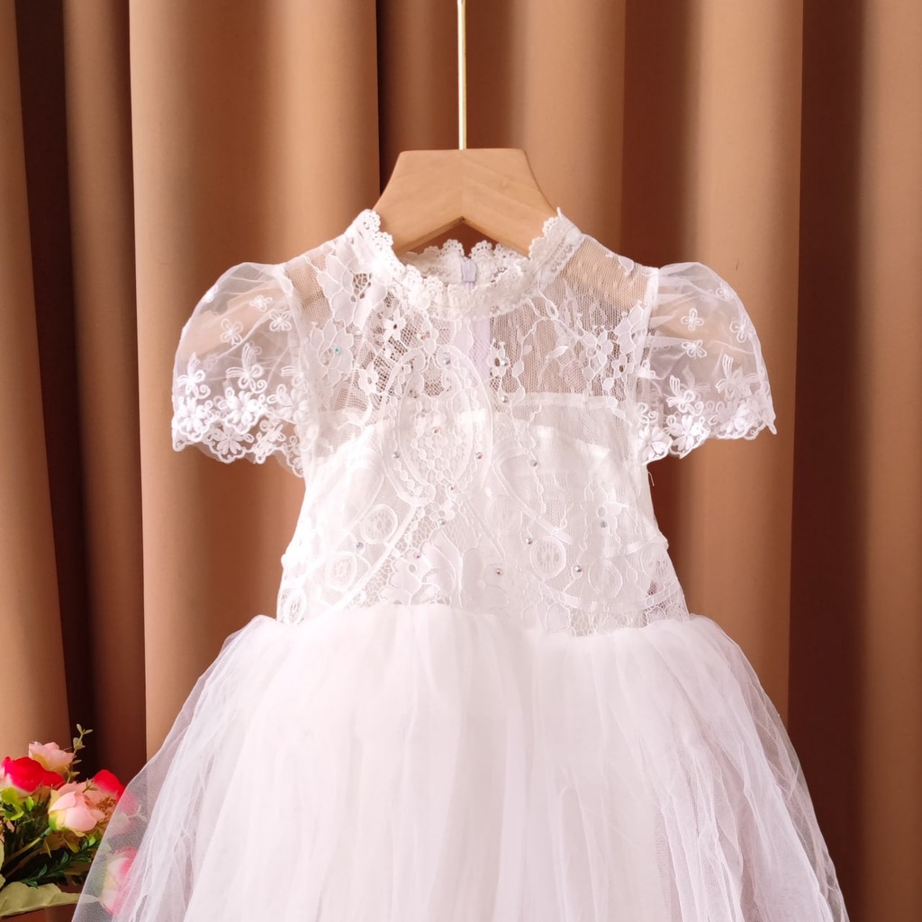 Promo !! Dress anak perempuan import / Dress brokat anak / Dress wedding code flower ukuran 1-3 Tahun