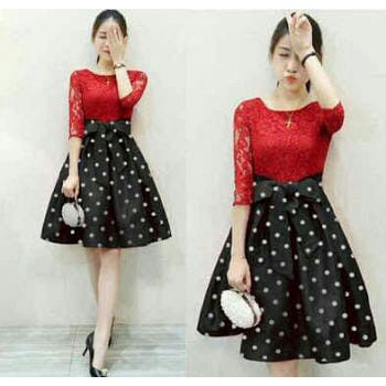 F C06 Dress Marry Rose Batik RED Bahan brukat lapis furing LD 98 PJ 83