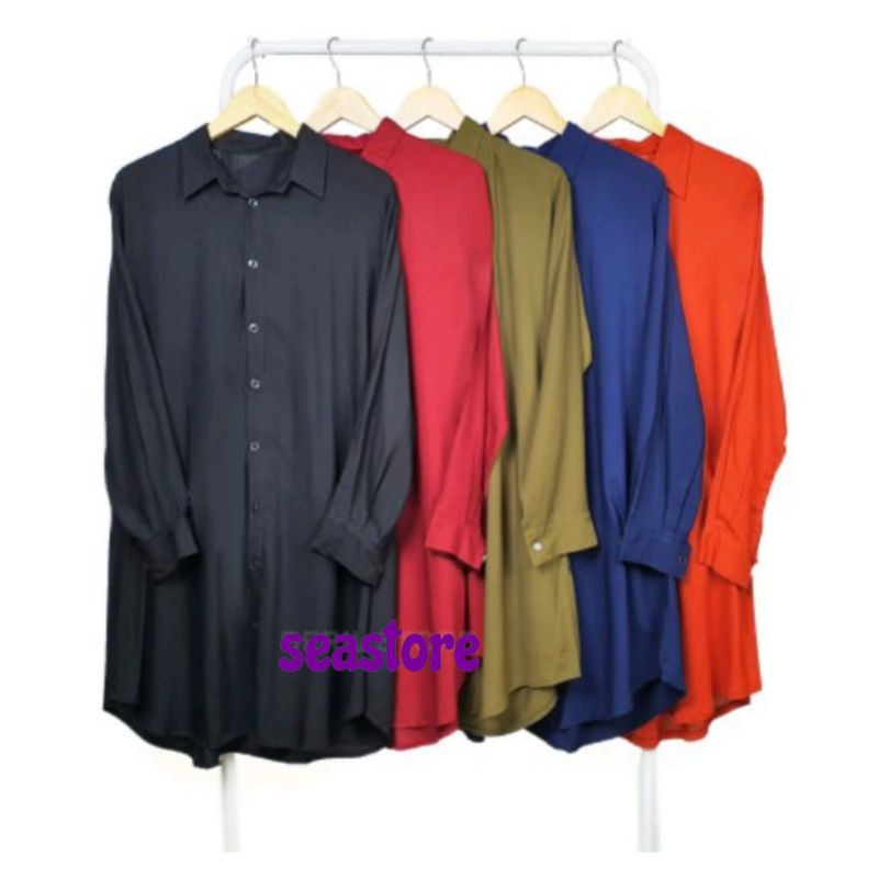 Long tunik polos/ tunik basic/ Tunik wolfis/ Tunik full kancing