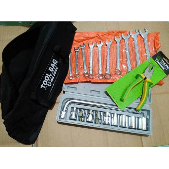 Tool Set Tekiro Tang Kombinasi, Kunci Sok Set, Ring Pas Set, Tool Bag