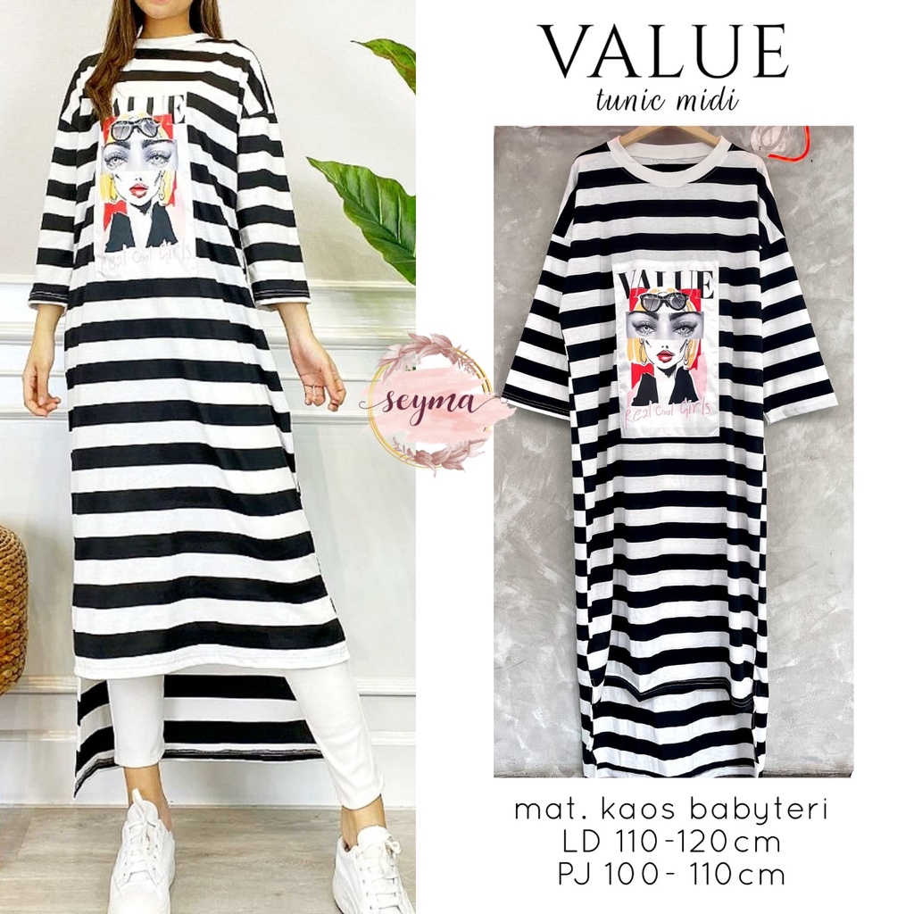VALUE MIDI DRESS GAMIS KAOS STRIPE MOTIF ORI BY SEYMA