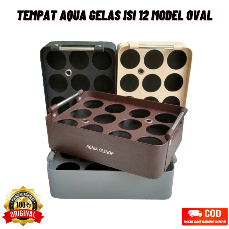 Keranjang Aqua Gelas Model Oval Isi 12 Cup Kulit Sintetis Tempat Air Mineral Gelas Keranjang Wadah A