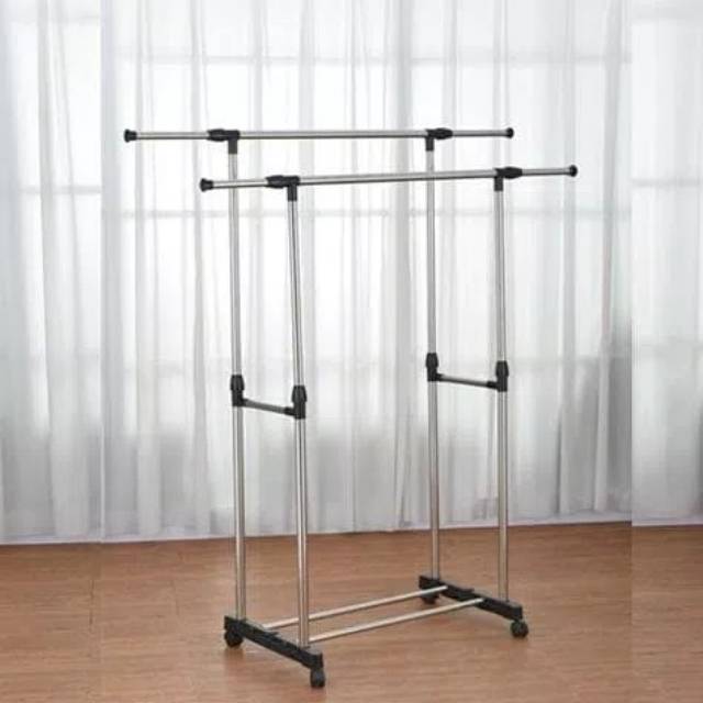 GANTUNGAN BAJU STAND HANGER DOUBLE/HANGER/RAK SERBAGUNA/DOUBLE STAND HANGER - SHENAR