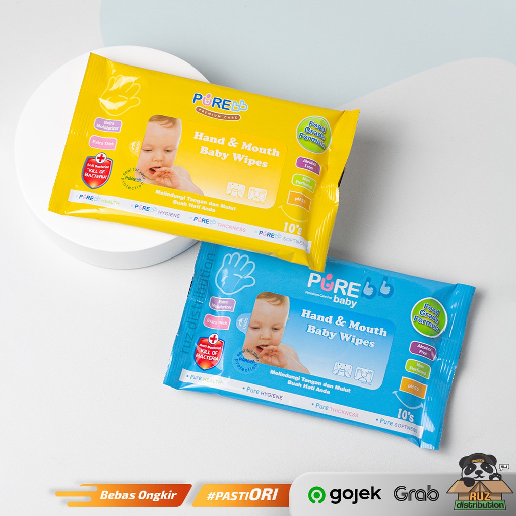 PURE Baby Hand Mouth Baby Wipes Aloevera 10s / Tissue Tisu Basah