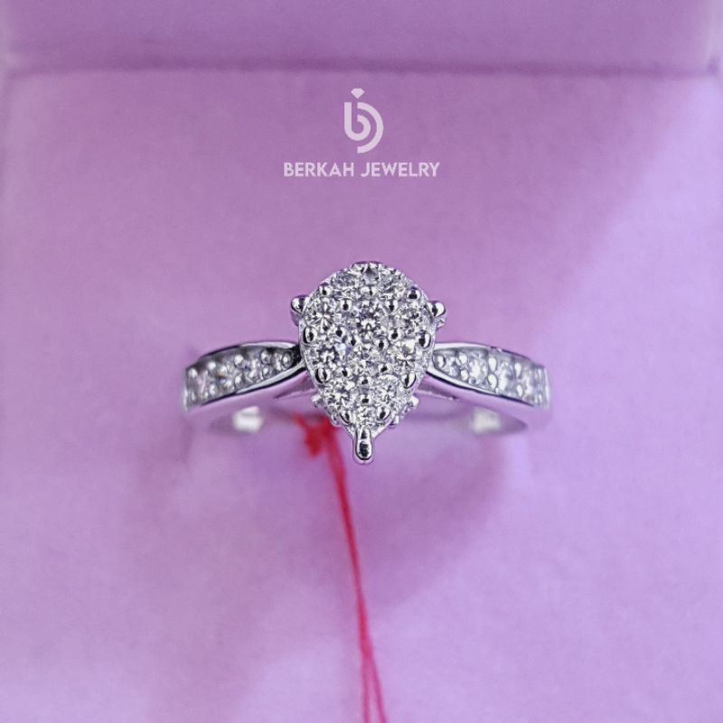 Cincin wanita emas putih 750 berlian eropa asli natural diamond