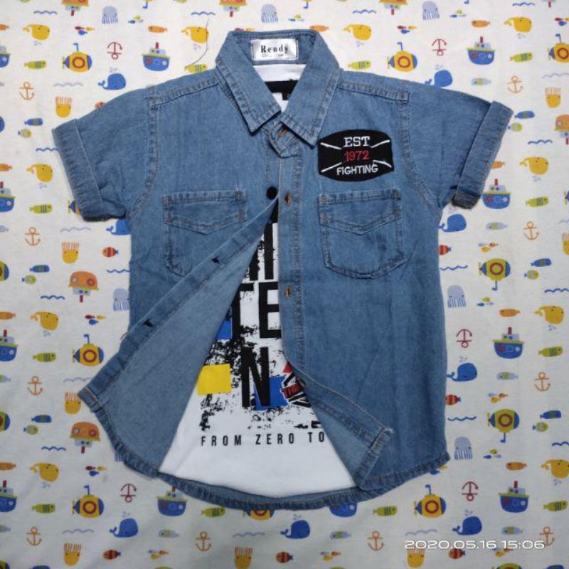 Kemeja Jeans Anak Laki-laki Usia 2-12 tahun dan anak tanggung/kemeja denim anak/Kemeja Anak/Casual Anak (HANYA KEMEJA)