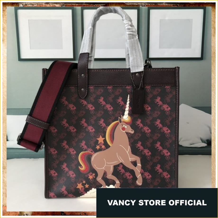 Tas Original Coach Field Tote With Horse And Carriage Unicorn FULLSET NEW WITH TAG  Ori