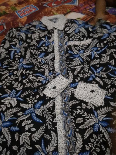 Batik Couple Keluarga Sania Ruffle Ori Ndoro Jowi Dnt Blarak Biru