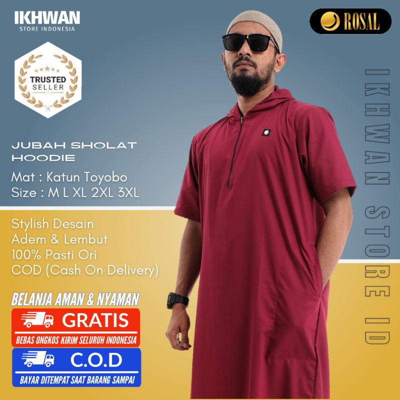 Baju Jubah Gamis pria muslim dewasa / Jubah Hoodie ROSAL lengan pendek polos dan simple / jubah gami