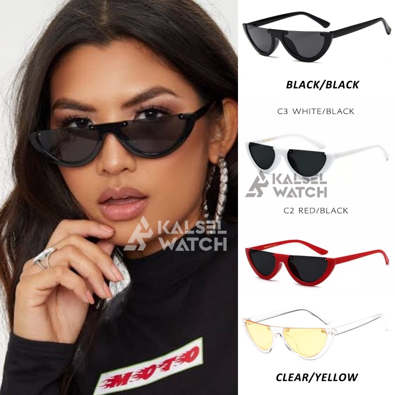 Kacamata Hitam LAGI TRENDY Model Setengah Bingkai Mata Kucing Cat Eye Untuk Wanita Pria Cool Viral Oval Half Frame Sunglasses  Kaca Mata Semangka Fashion Korea KCH18