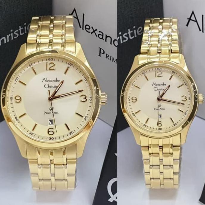 Jam Tangan Alexandre Christie Couple Ac 1010 Original - Full Gold U78 Premium