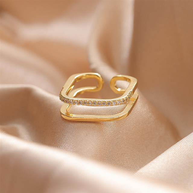 Kecil Korea square ring wanita in niche kepribadian minimalis elegan terbuka cincin pasangan BARU ha