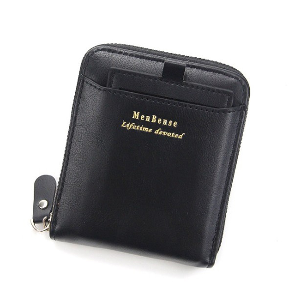 BISA COD MEN BENSE Dompet Pria Wanita Model Pendek Resleting Luar Bahan Kulit Sintetis Original-HITAM