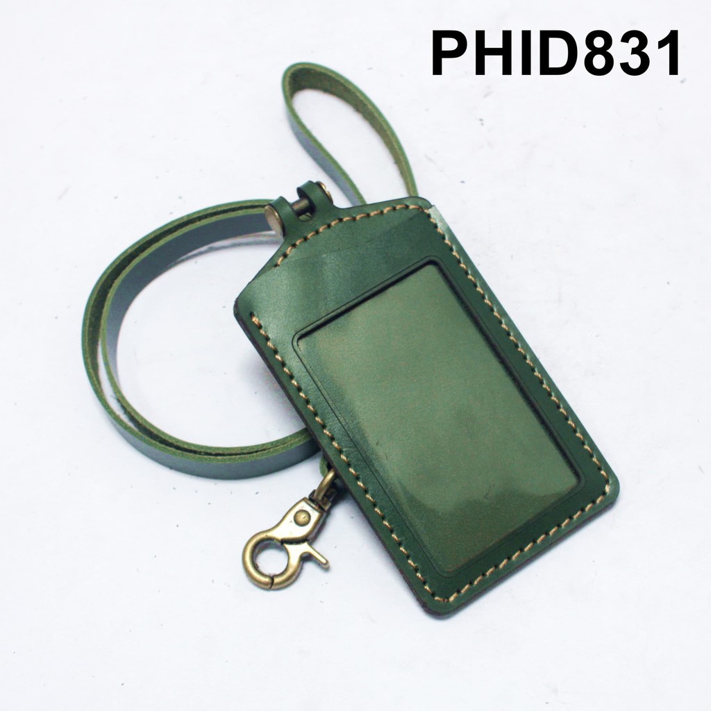 

gantungan dompet ID card kulit hijau - tali id card holder - PHID831