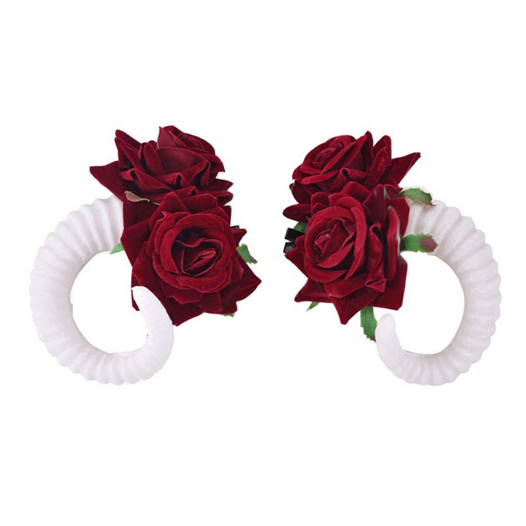 Women Horn Sheep Roses Gothic Hairclip 8577