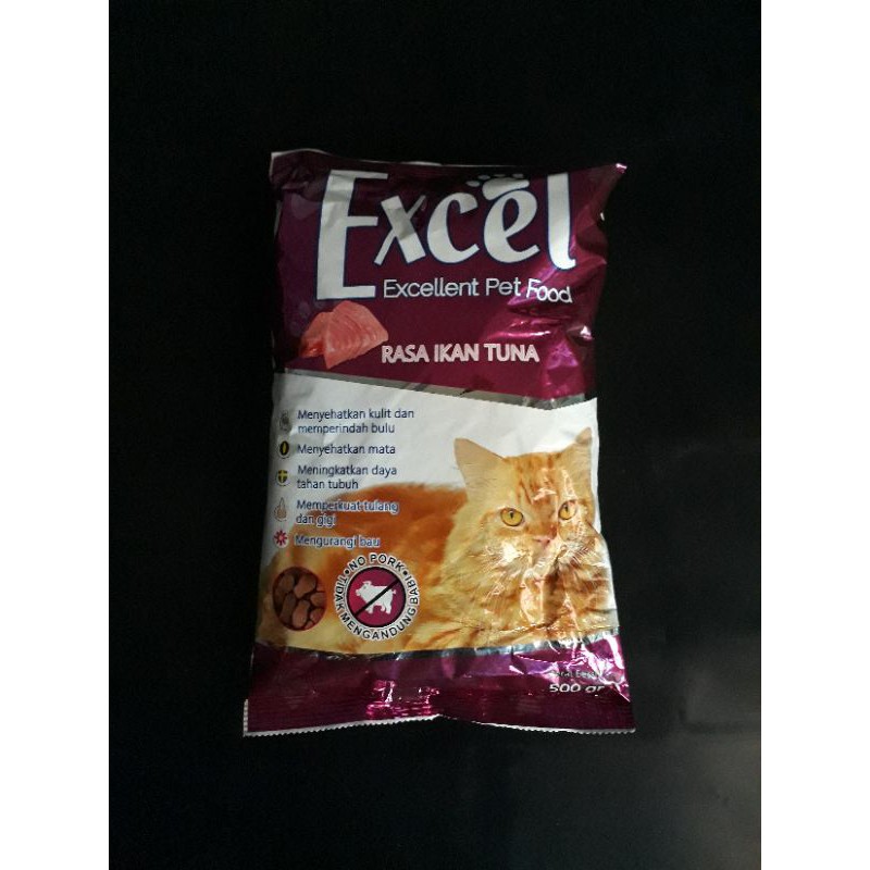 pakan kucing dry food excel 500gram rasa ikan tuna