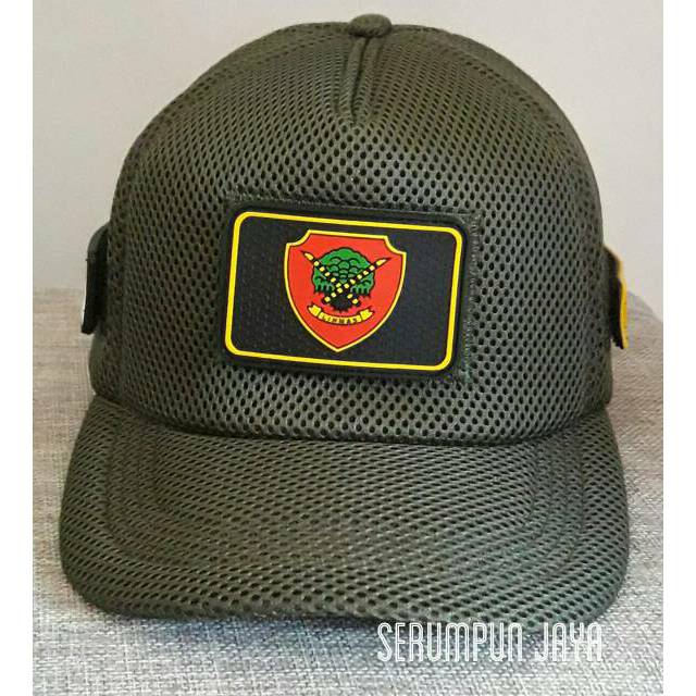 TOPI LINMAS - TOPI LINMAS 3PATCH JARING VELCRO HIJAU ARMY