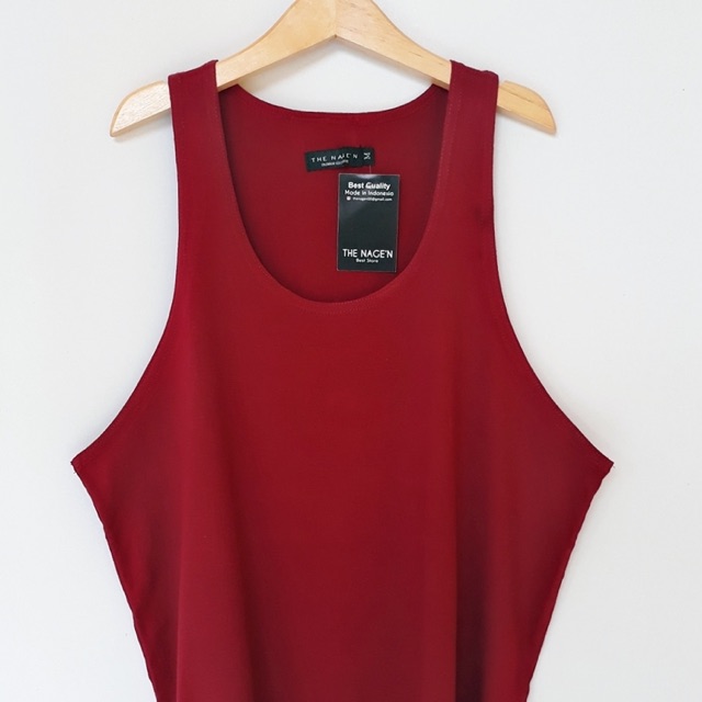 Kaos Pria dewasa Singlet Lekbong Maroon polos