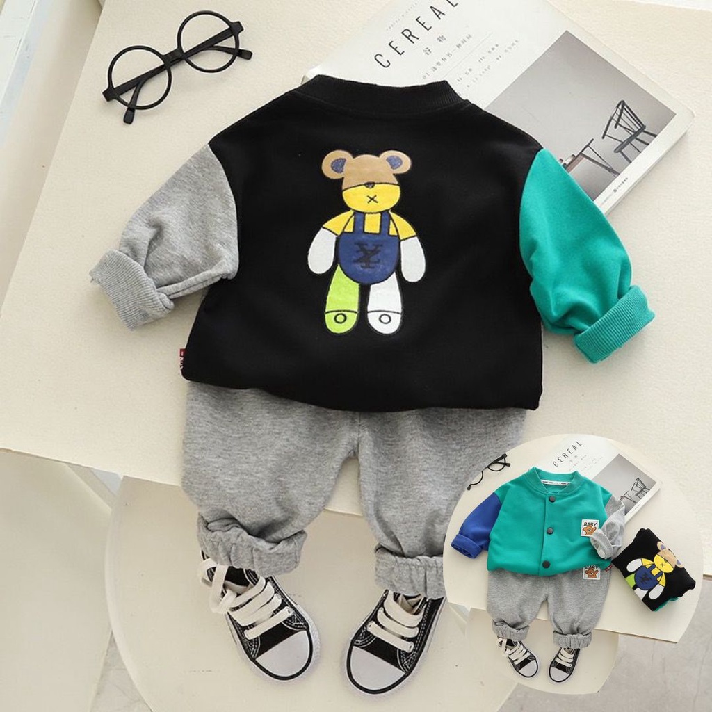 READY!!! setelan sweater keren anak laki laki motif BABY BLACK &amp; GREEN usia 0-5 tahun import premium / ananakstore