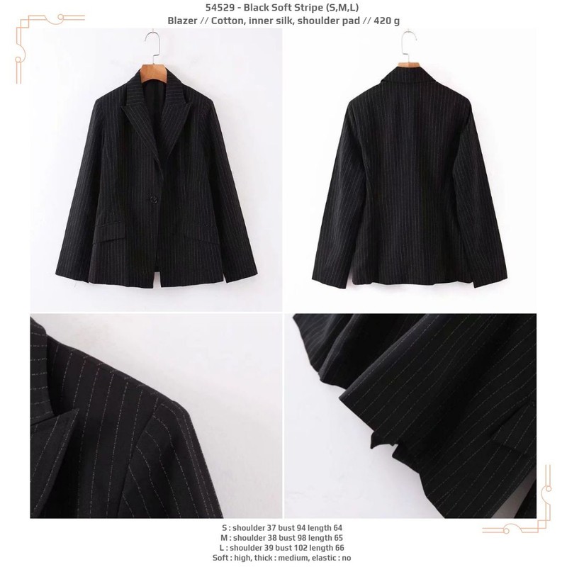 54529 Black Soft Stripe Blazer / Blazer Garis Hitam