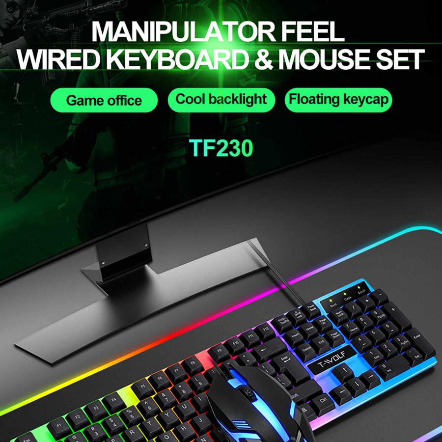 T-WOLF TF230 Rainbow LED Gaming Keyboard And Mouse Combo Bundle