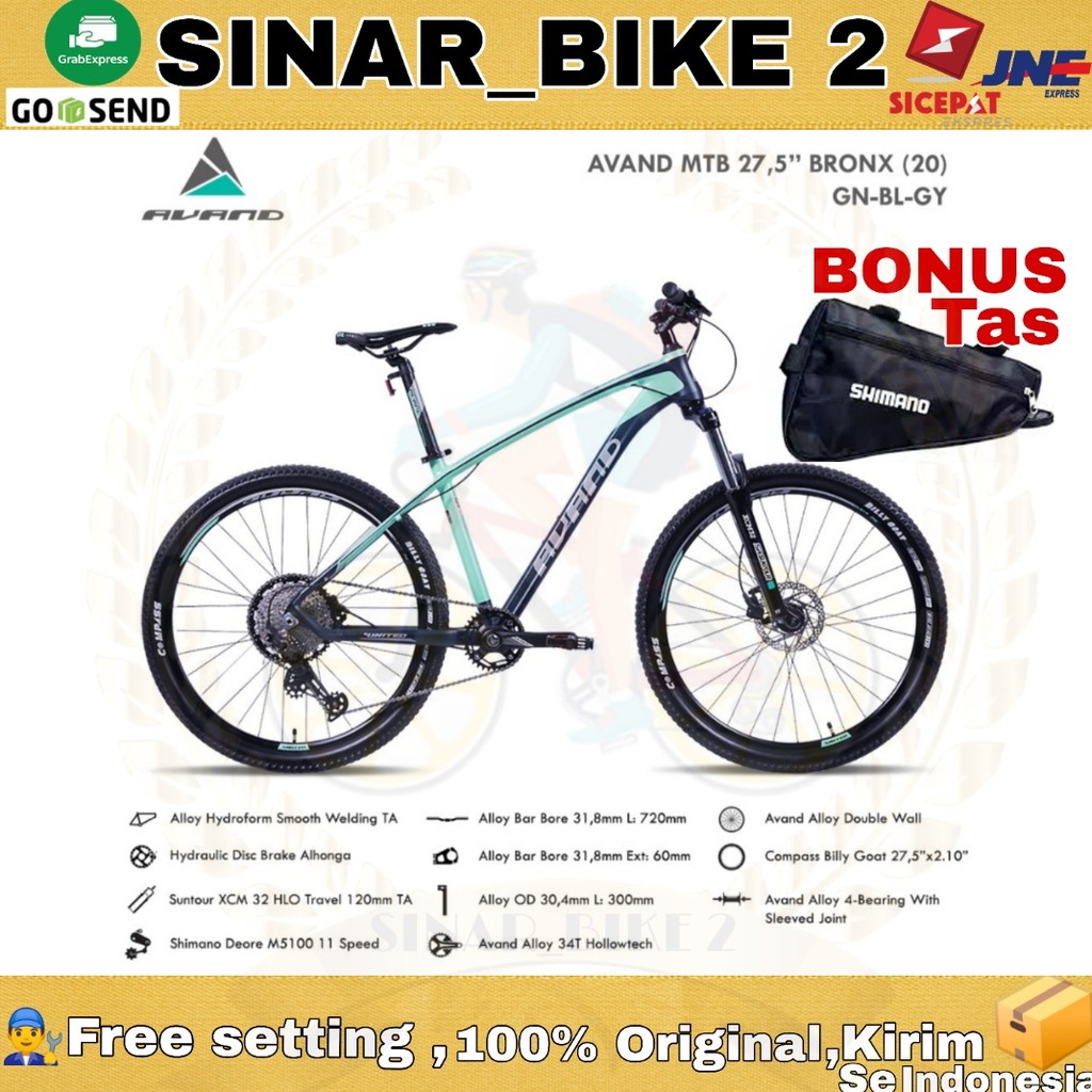 Sepeda Gunung 27.5 Inch MTB AVAND BRONX Alloy Shimano Deore 11 Speed Rem Hidrolik Garansi Resmi 5 Tahun