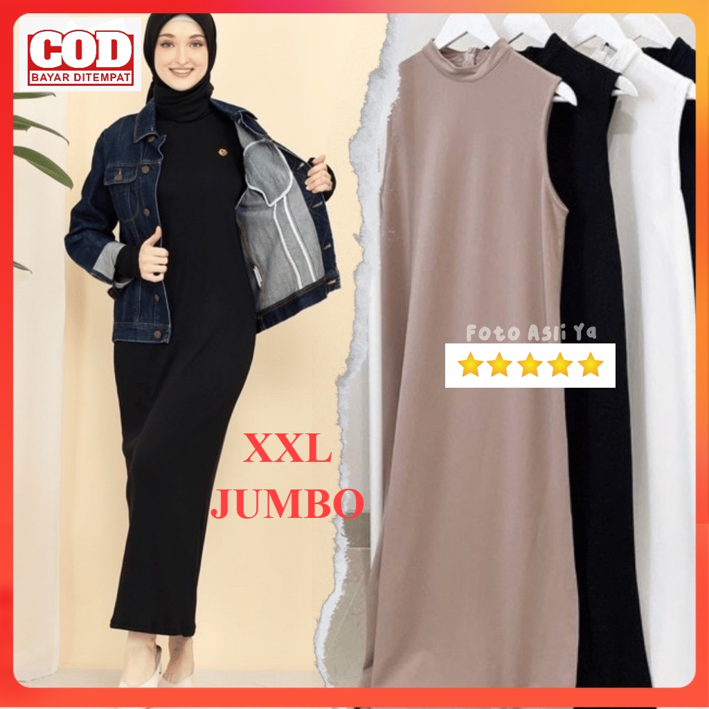 Inner Dress Sleevelees Iner Dres Span XXL Dress Gamis Panjang Tanpa Lengan Premium Jumbo Tebal Bahan