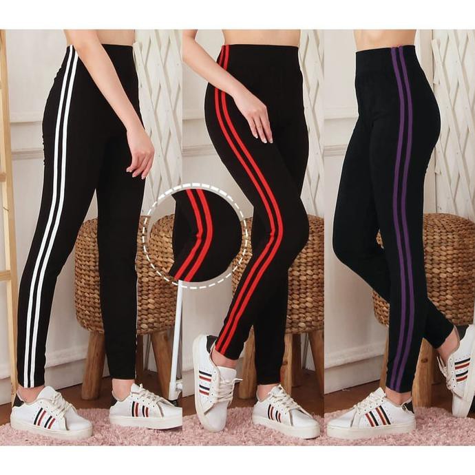 CELANA LEGGING WANITA-CELANA SENAM WANITA-CELANA HITAM SALUR PUTIH - Putih