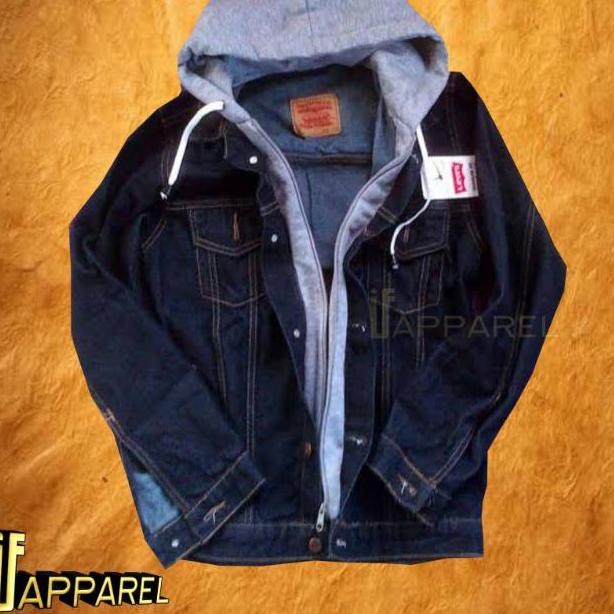 Ori Jaket levis hoodie jaket jeans ariel kupluk jaket denim hoodie blueblack biru dongker .,.,.,.,