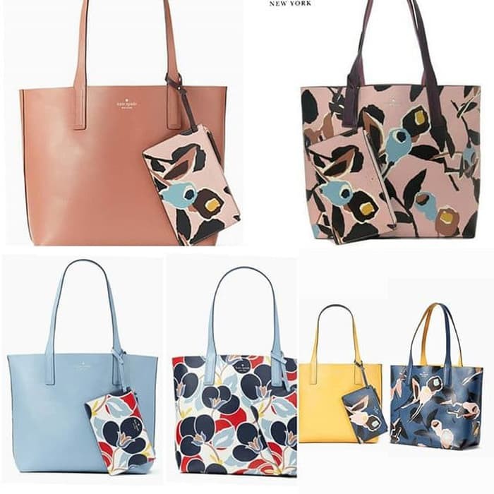 tas Kate Spade reversible tote bag paper rose pink breezy floral red